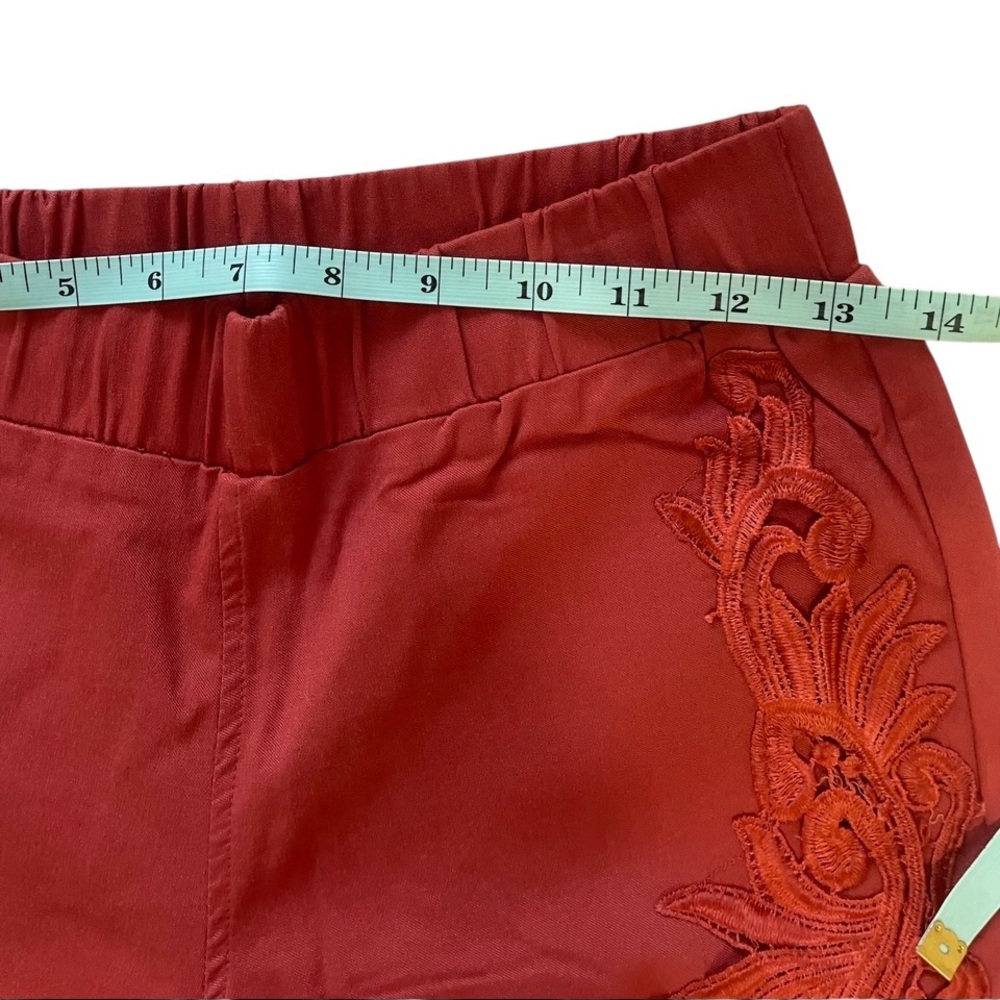 Pretty Angel Red/Orange Floral Embroidered Skinny Stretch Pants,Medium,New - Picture 2 of 5